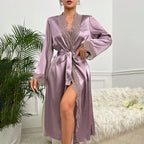 Ethereal Lace Satin Robe Set - Luxurious Evening Loungewear