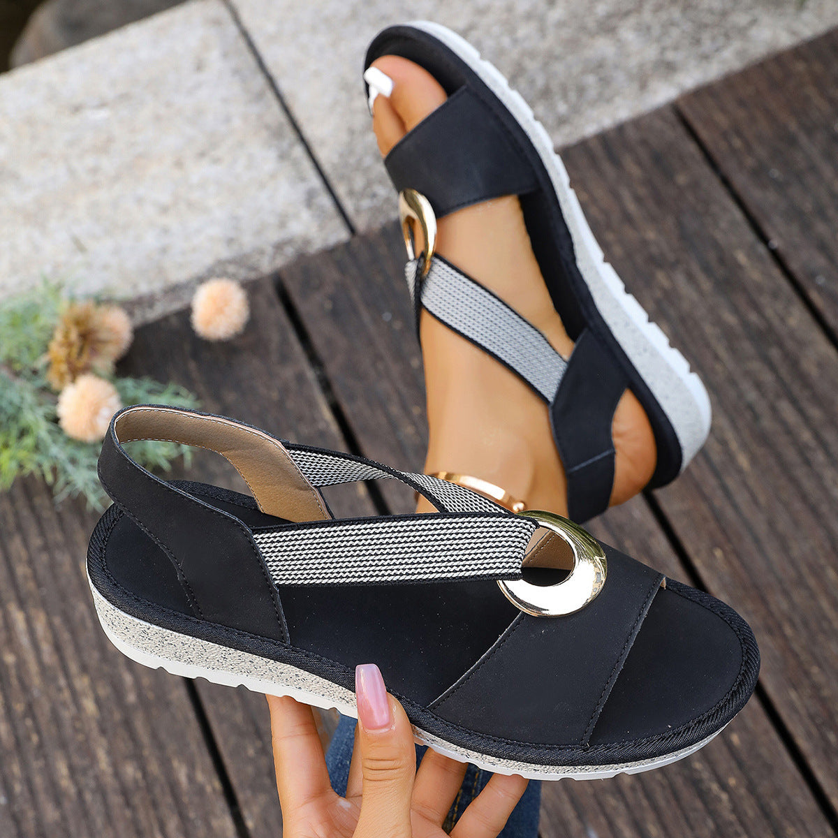 Horizon Metallic-Accent Slingback Sandals - Comfortable Platform Summer Style