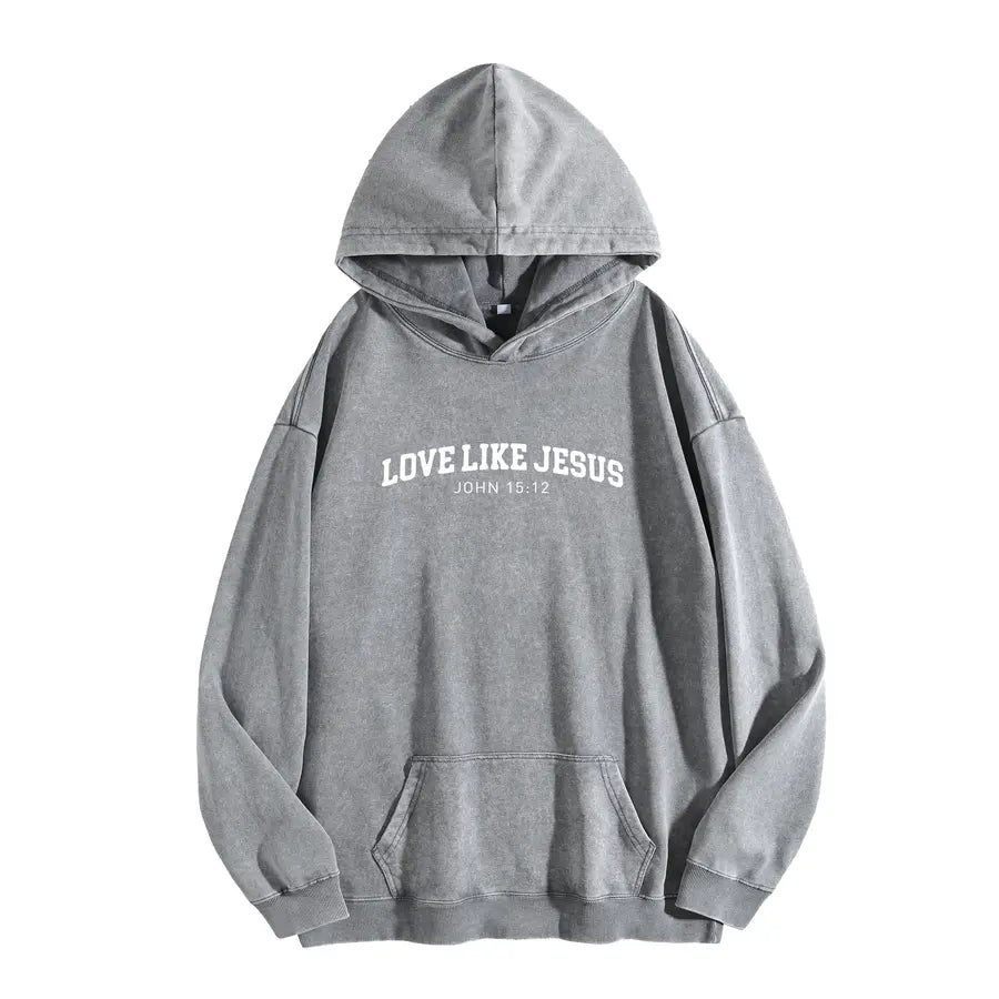 Holafish Women'S "Love like Jesus" Print Acid Wash Hoodie Vintage Sweatshirt Oversized Loose Fit Winter Warm Streetwear Casual Tunic