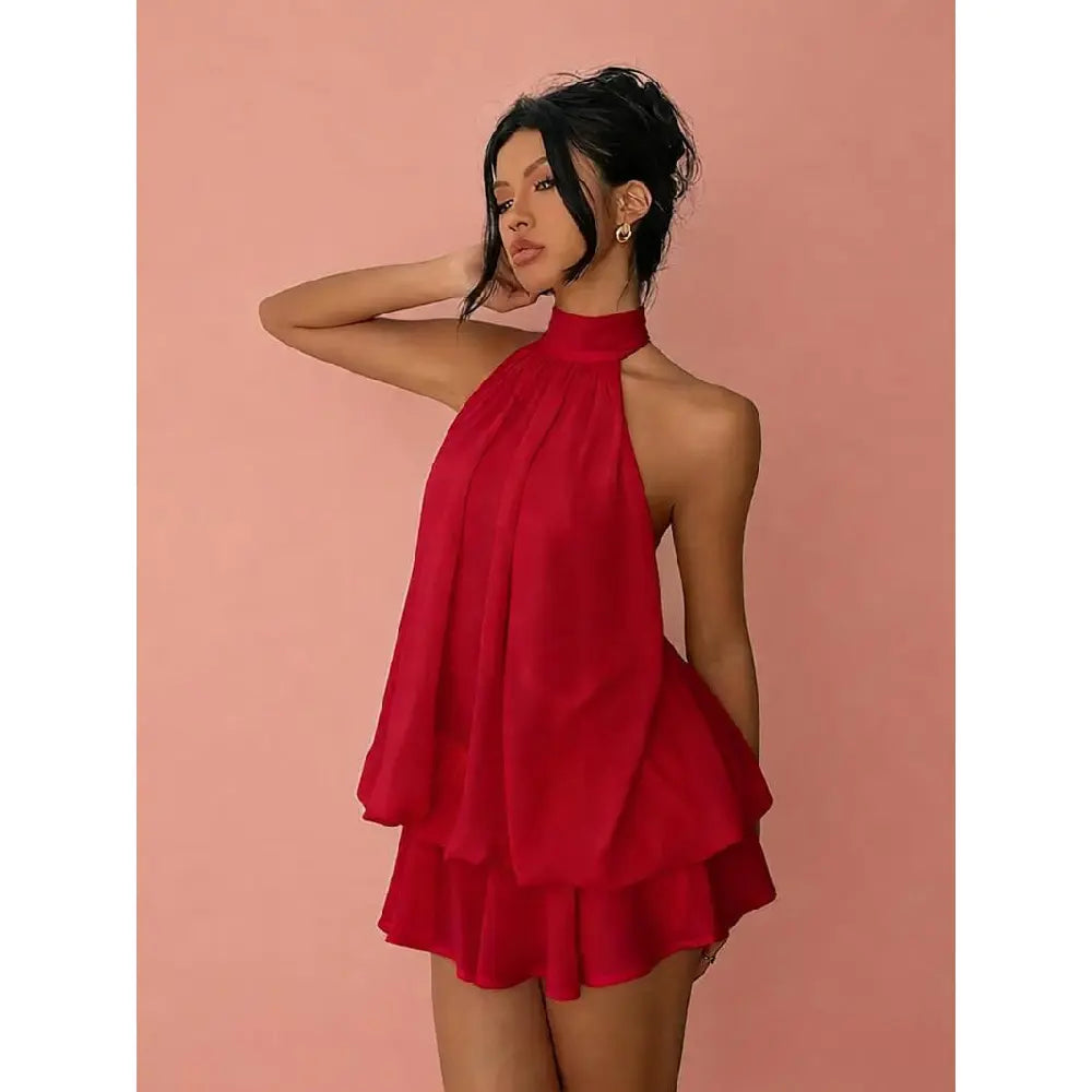 Chic Halter Neck Mini Dress for Women, Solid Yellow Chiffon Sleeveless Summer Going Out Outfit for Wedding Guest, Wedding Guest Dress, Ocean, Wedding Dresses Guest