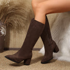 Timeless Suede Knee-High Boots - Sophisticated Block Heel Style