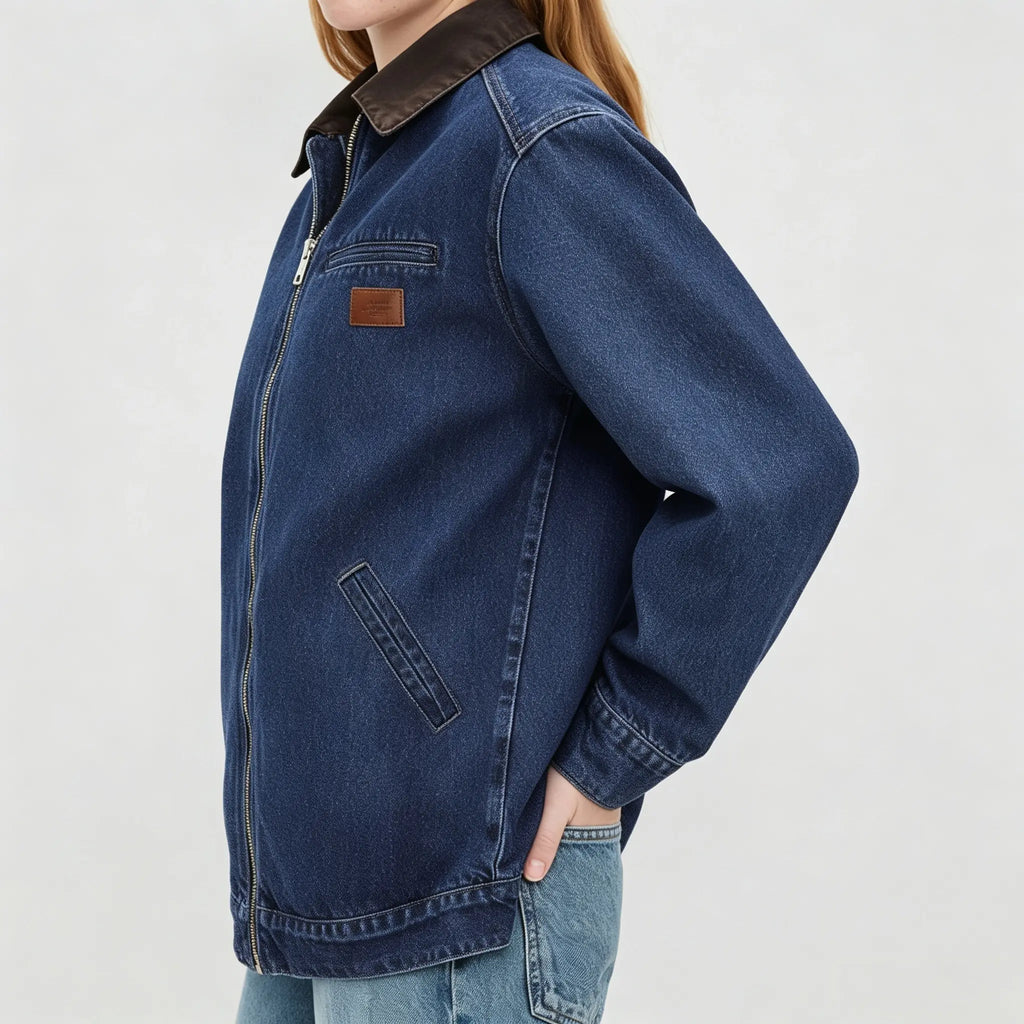 Emmiol【Back to School】Barn Jean Jacket for Women Zipper 2026 Clean Fit Long Sleeve Denim Jackets