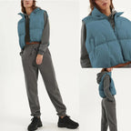Yeokou Women'S Beige Collared Cropped Puffer Vest - Full Zip, Sleeveless, Warm Padded, Minimalist Basic Tops for Casual Autumn Wear