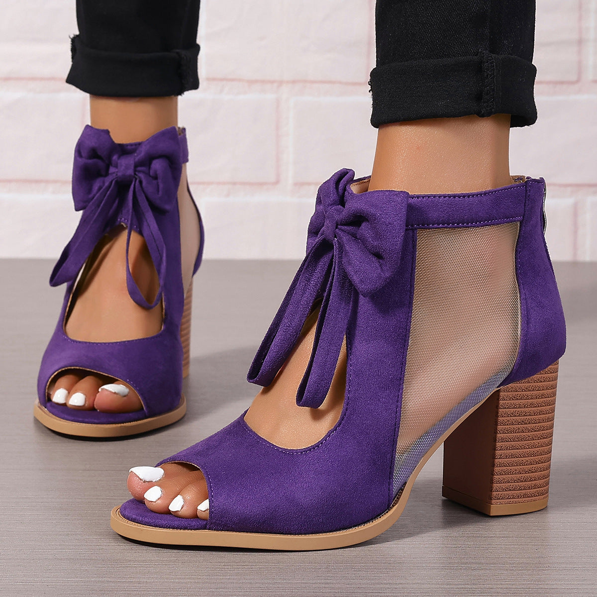 Enchanted Bow Peep-Toe Sandals - Whimsical Block Heel Glamour