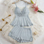 Midnight Lace Baby doll & Short Set - Elegant Evening Loungewear
