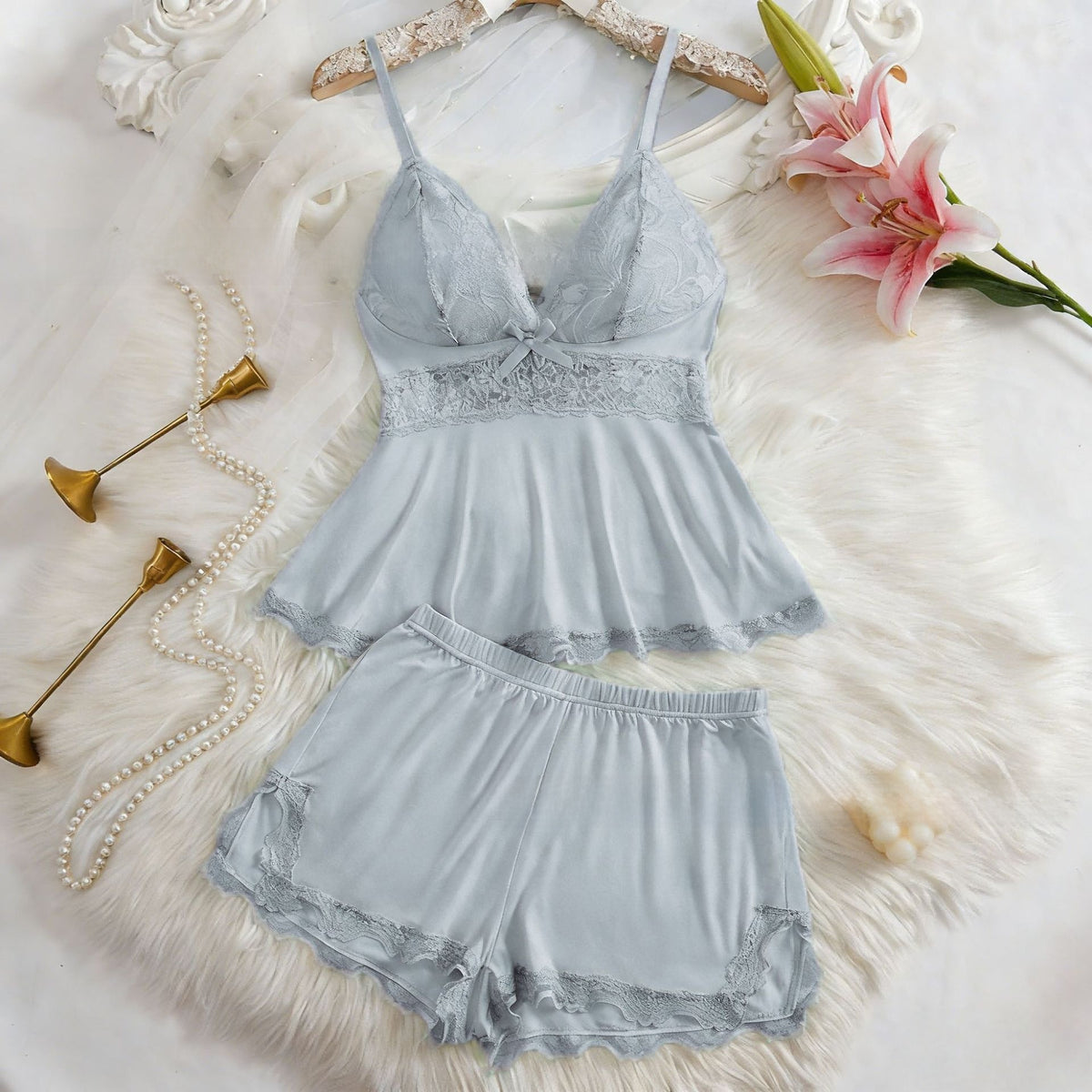 Midnight Lace Baby doll & Short Set - Elegant Evening Loungewear