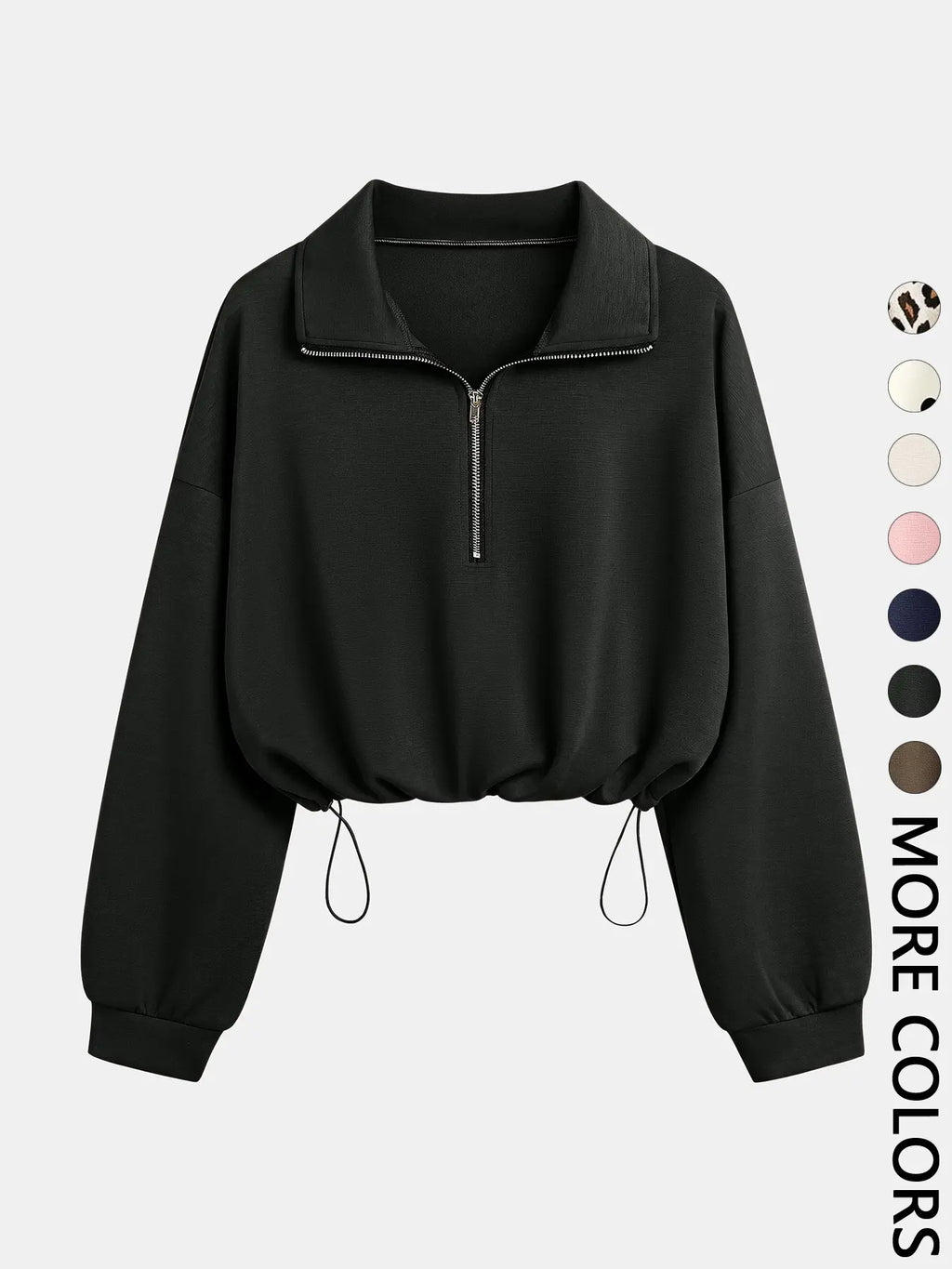 Women'S Half-Zip Stand Collar Drawstring Cropped Short Sweatshirt, Spring & Fall Casual Fashion, Comfortable and Stylish