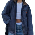 Emmiol【Back to School】Barn Jean Jacket for Women Zipper 2026 Clean Fit Long Sleeve Denim Jackets