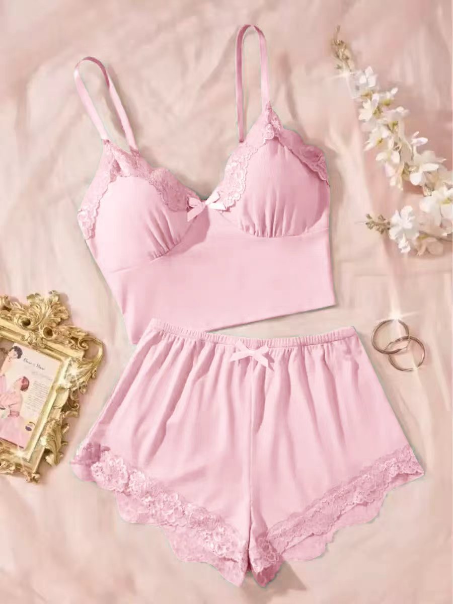 Lace Trim Cami & Short Set - Sweet Romantic Loungewear