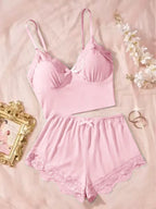 Lace Trim Cami & Short Set - Sweet Romantic Loungewear