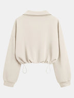 Women'S Half-Zip Stand Collar Drawstring Cropped Short Sweatshirt, Spring & Fall Casual Fashion, Comfortable and Stylish