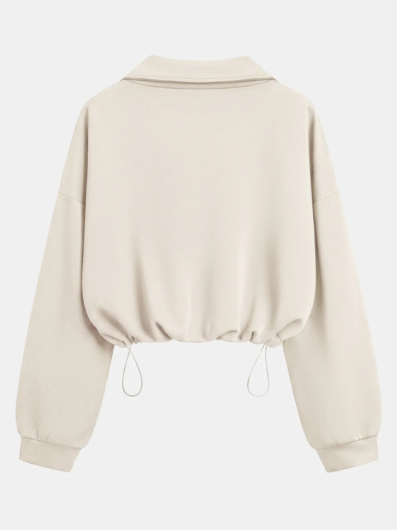 Women'S Half-Zip Stand Collar Drawstring Cropped Short Sweatshirt, Spring & Fall Casual Fashion, Comfortable and Stylish
