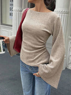 : The Studio Ribbed Boatneck Top with Statement Bell Sleeves