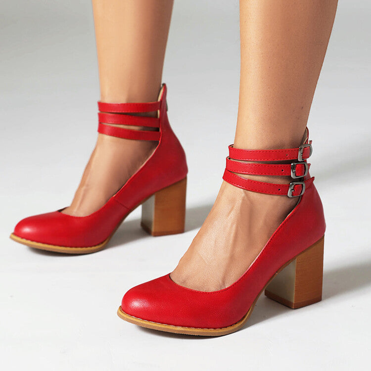 Urban Edge Triple-Strap Pumps - Edgy Block Heel Style