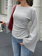 : The Studio Ribbed Boatneck Top with Statement Bell Sleeves