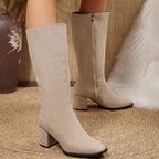 Timeless Suede Knee-High Boots - Sophisticated Block Heel Style