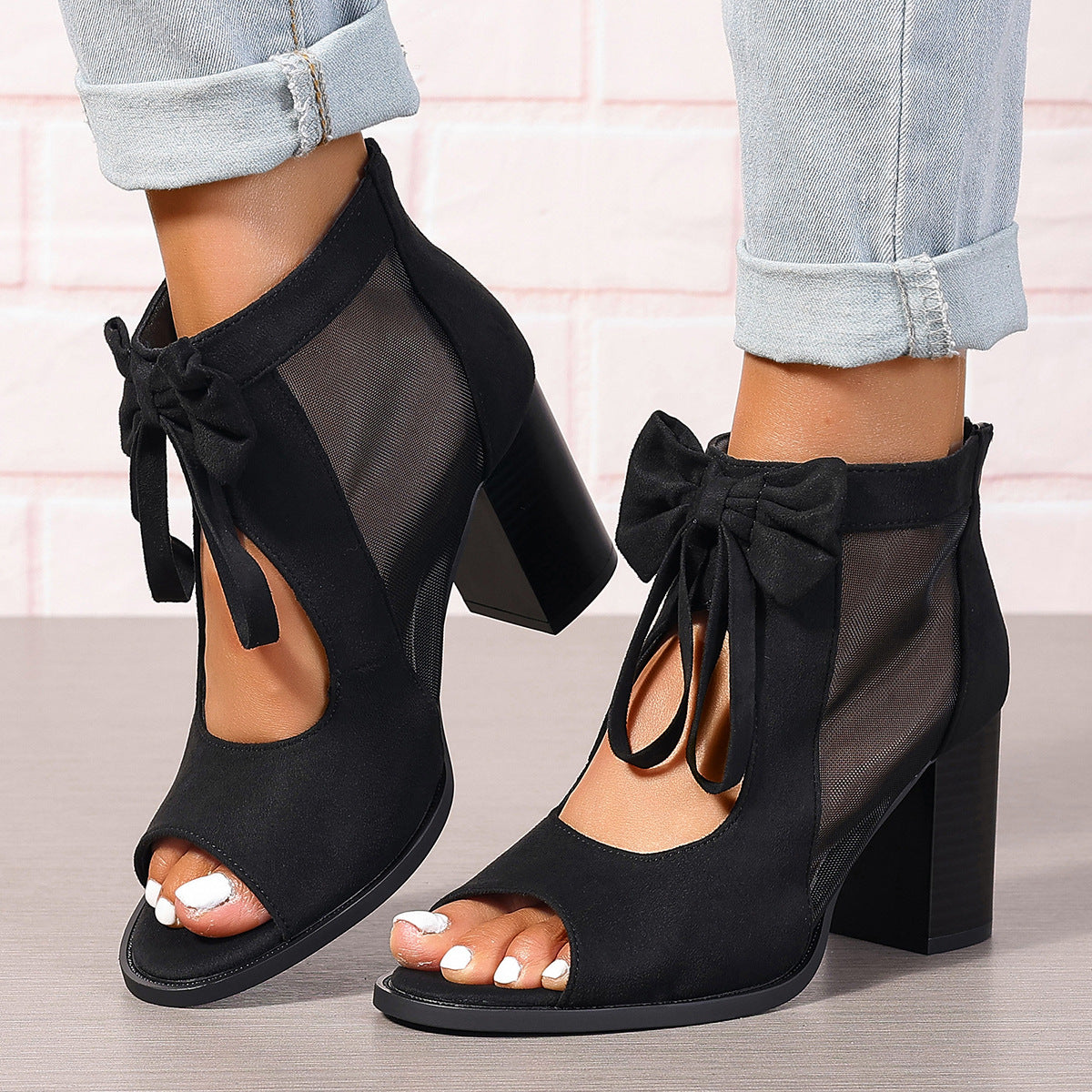 Enchanted Bow Peep-Toe Sandals - Whimsical Block Heel Glamour