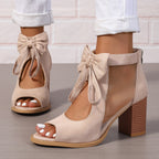 Enchanted Bow Peep-Toe Sandals - Whimsical Block Heel Glamour