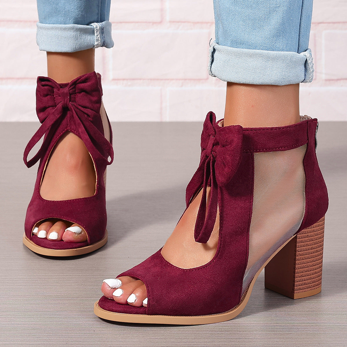 Enchanted Bow Peep-Toe Sandals - Whimsical Block Heel Glamour