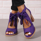 Enchanted Bow Peep-Toe Sandals - Whimsical Block Heel Glamour