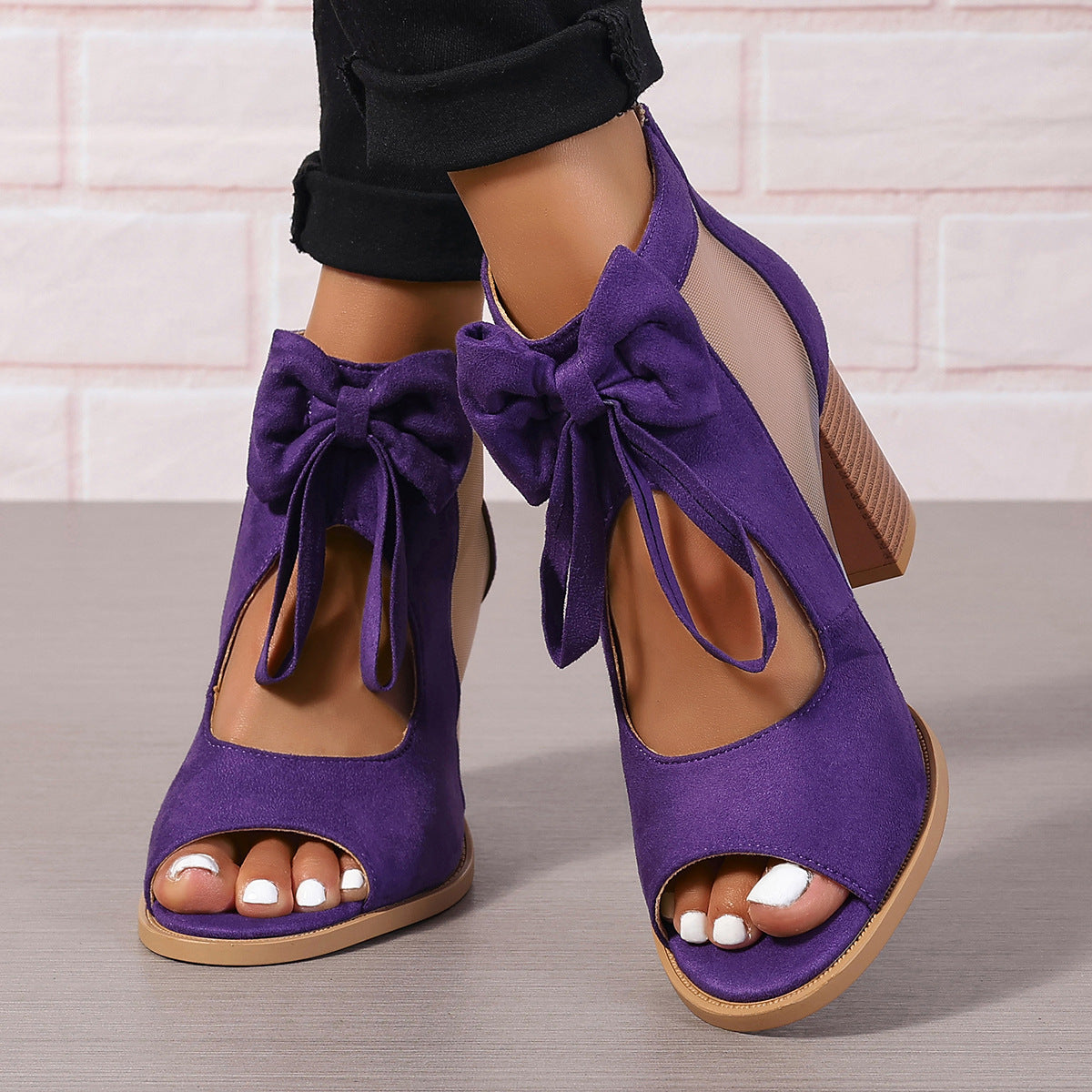 Enchanted Bow Peep-Toe Sandals - Whimsical Block Heel Glamour