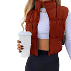 Yeokou Women'S Beige Collared Cropped Puffer Vest - Full Zip, Sleeveless, Warm Padded, Minimalist Basic Tops for Casual Autumn Wear