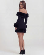 Winter Muse Faux Fur Mini Dress - Glamorous Off-Shoulder Party Look