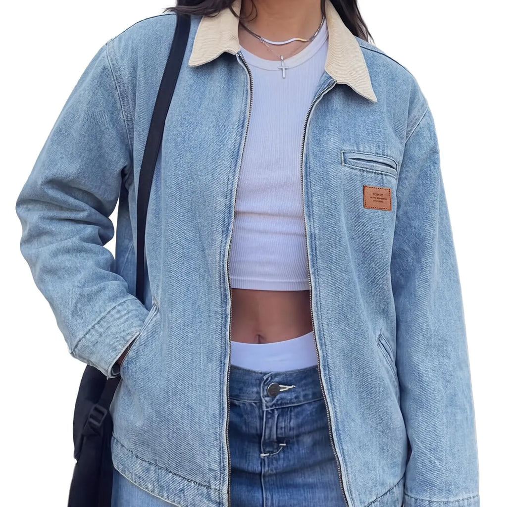 Emmiol【Back to School】Barn Jean Jacket for Women Zipper 2026 Clean Fit Long Sleeve Denim Jackets