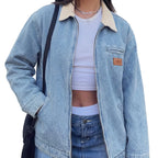 Emmiol【Back to School】Barn Jean Jacket for Women Zipper 2026 Clean Fit Long Sleeve Denim Jackets