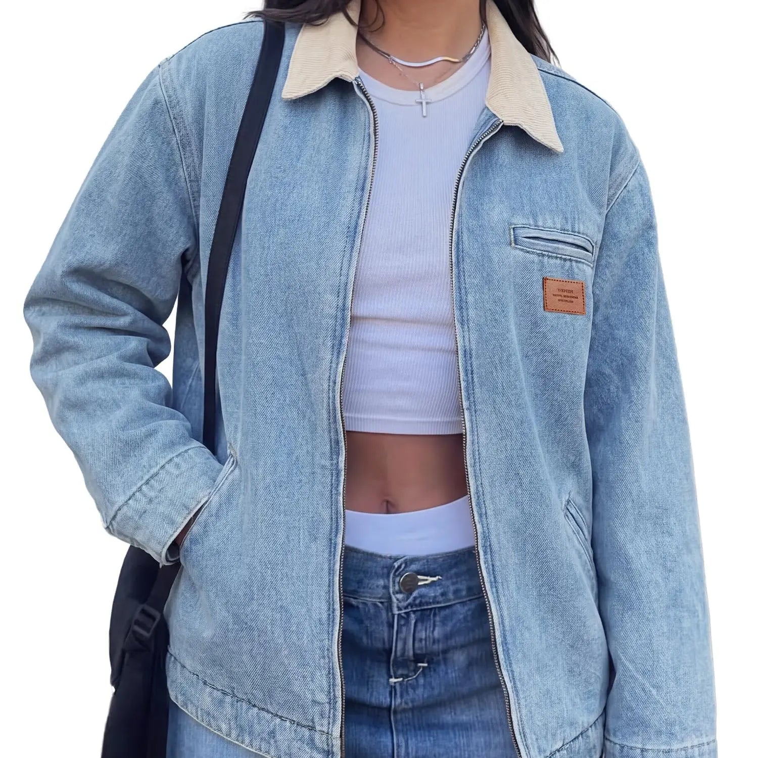 Emmiol【Back to School】Barn Jean Jacket for Women Zipper 2026 Clean Fit Long Sleeve Denim Jackets