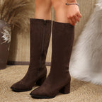 Timeless Suede Knee-High Boots - Sophisticated Block Heel Style