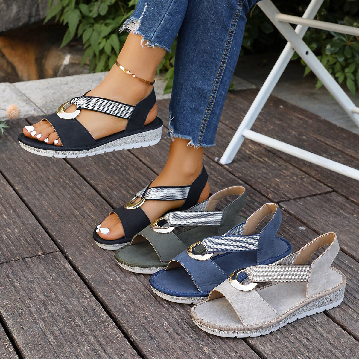 Horizon Metallic-Accent Slingback Sandals - Comfortable Platform Summer Style