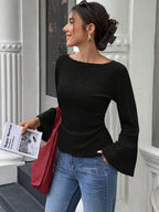 : The Studio Ribbed Boatneck Top with Statement Bell Sleeves