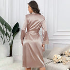 Ethereal Lace Satin Robe Set - Luxurious Evening Loungewear