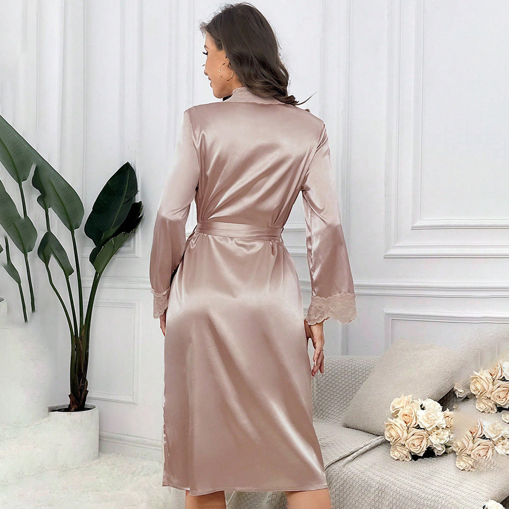Ethereal Lace Satin Robe Set - Luxurious Evening Loungewear