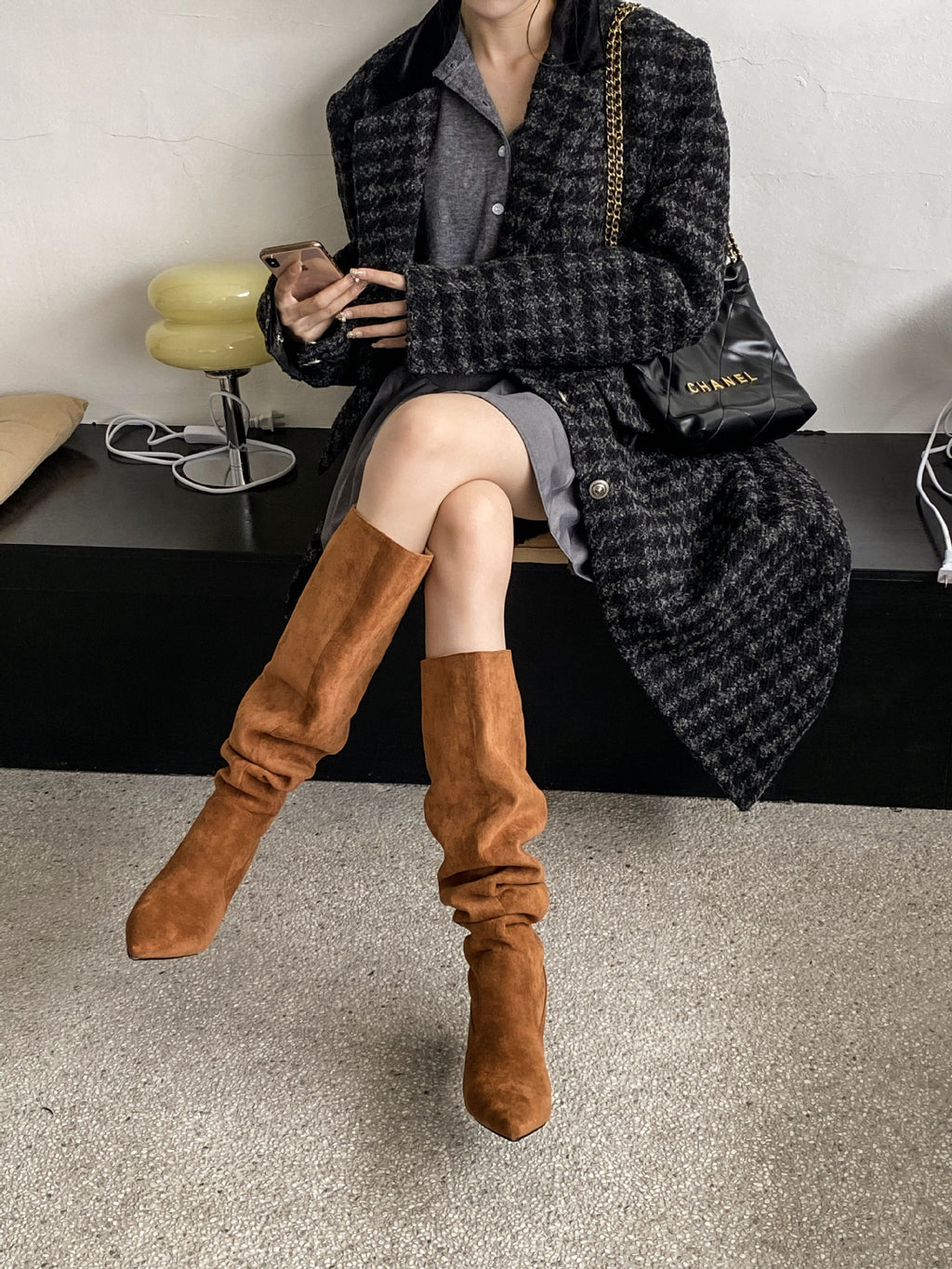 Chic Suede Stiletto Slouch Boots - Trendy Pointed-Toe Style