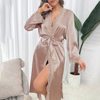 Ethereal Lace Satin Robe Set - Luxurious Evening Loungewear