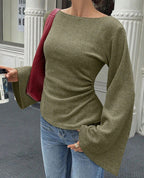 : The Studio Ribbed Boatneck Top with Statement Bell Sleeves