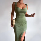 Ruched Side-Slit Maxi Dress - Elegant Evening Glamour