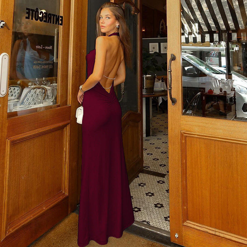 Serene Sky Halter Maxi Dress - Draped Cowl Neck Glamour
