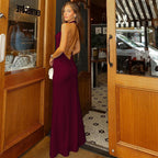 Serene Sky Halter Maxi Dress - Draped Cowl Neck Glamour