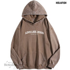 Holafish Women'S "Love like Jesus" Print Acid Wash Hoodie Vintage Sweatshirt Oversized Loose Fit Winter Warm Streetwear Casual Tunic
