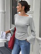 : The Studio Ribbed Boatneck Top with Statement Bell Sleeves