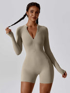 Sculpting Long-Sleeve Biker Romper - High-Performance Active One-Piece