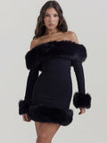 Winter Muse Faux Fur Mini Dress - Glamorous Off-Shoulder Party Look