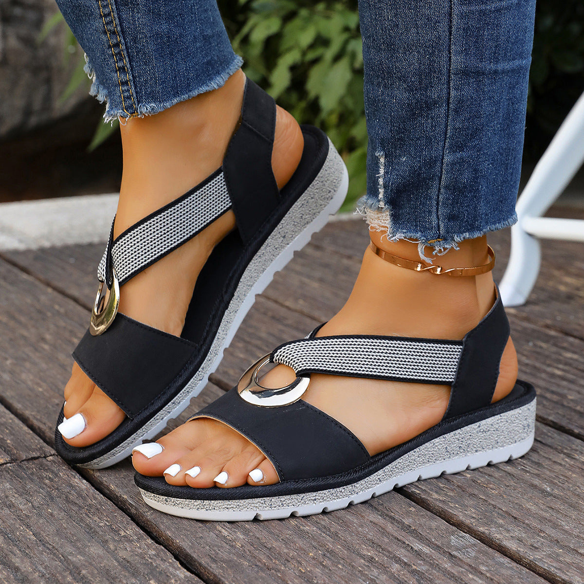 Horizon Metallic-Accent Slingback Sandals - Comfortable Platform Summer Style