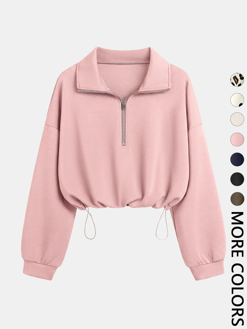 Women'S Half-Zip Stand Collar Drawstring Cropped Short Sweatshirt, Spring & Fall Casual Fashion, Comfortable and Stylish