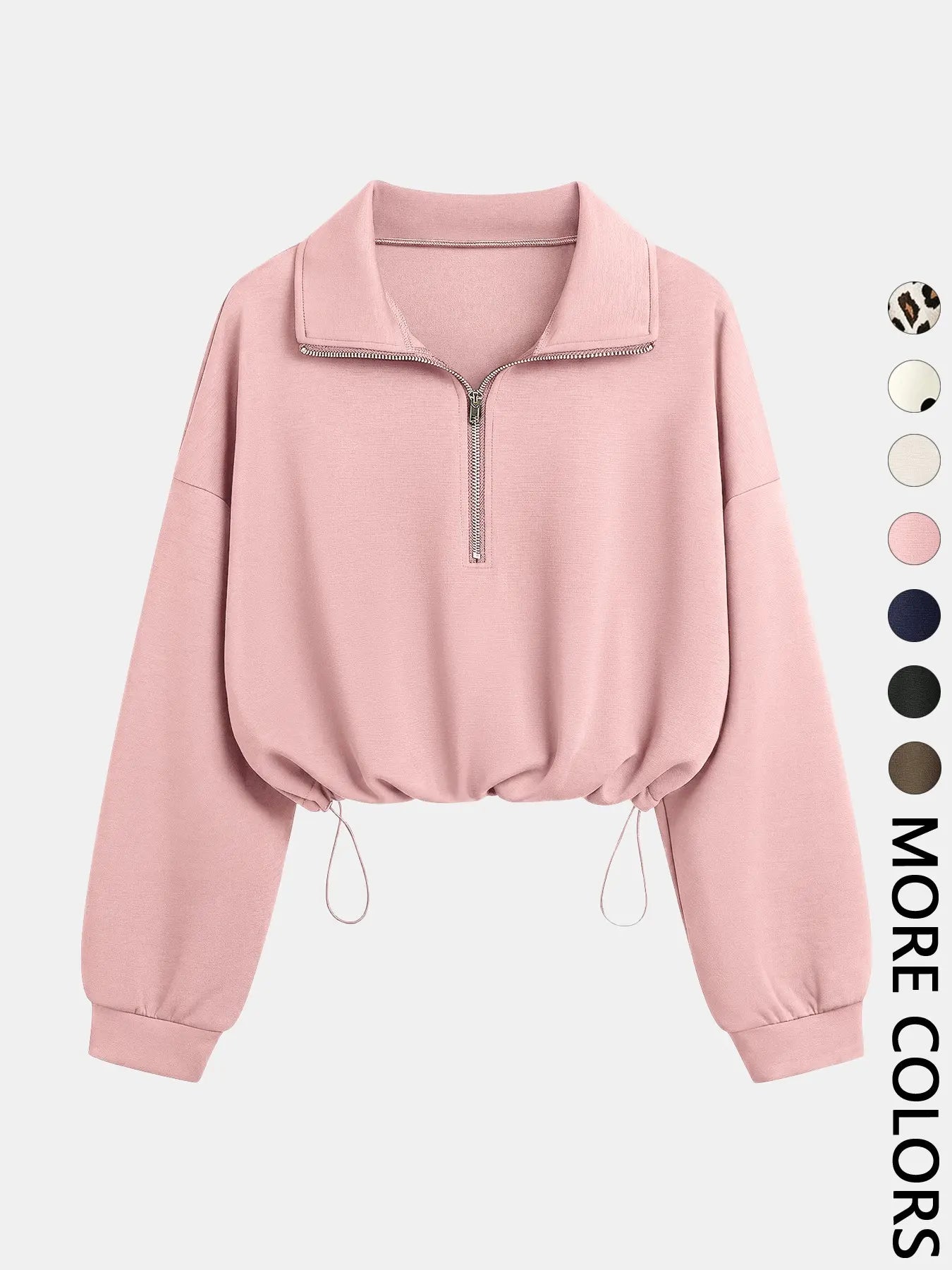 Women'S Half-Zip Stand Collar Drawstring Cropped Short Sweatshirt, Spring & Fall Casual Fashion, Comfortable and Stylish