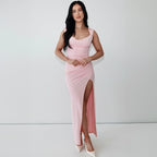 Ruched Side-Slit Maxi Dress - Elegant Evening Glamour
