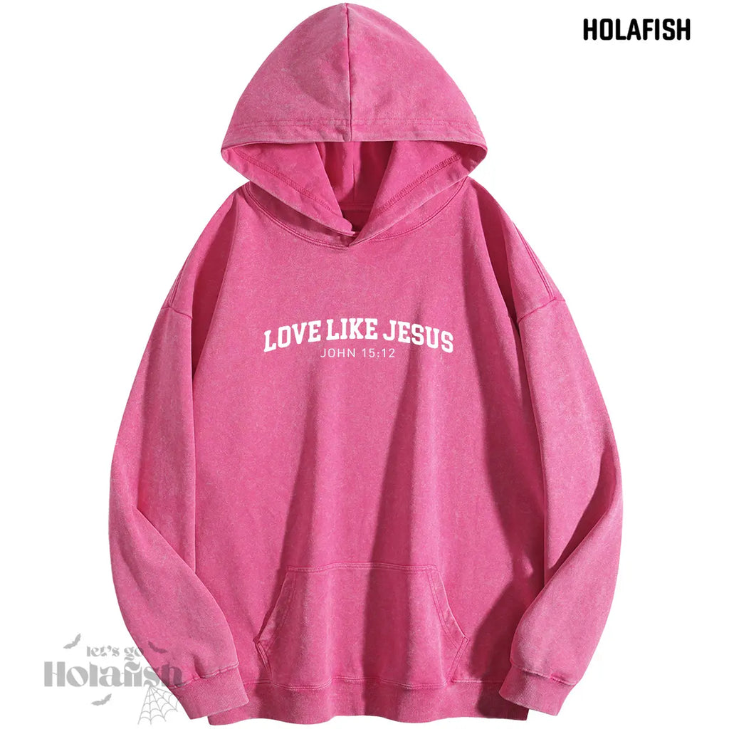 Holafish Women'S "Love like Jesus" Print Acid Wash Hoodie Vintage Sweatshirt Oversized Loose Fit Winter Warm Streetwear Casual Tunic